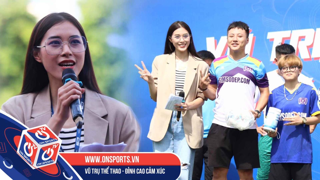Hoa khôi bóng chuyền Đặng Thu Huyền tham gia sự kiện "On Sports đồng hành cùng giải bóng đá HPL"