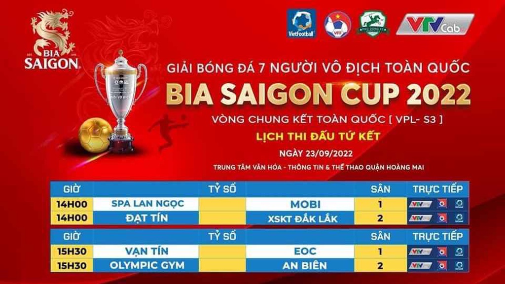 Lịch thi đấu VCK giải bóng đá 7 người toàn quốc VPL-S3 Cúp Bia SAIGON 2022