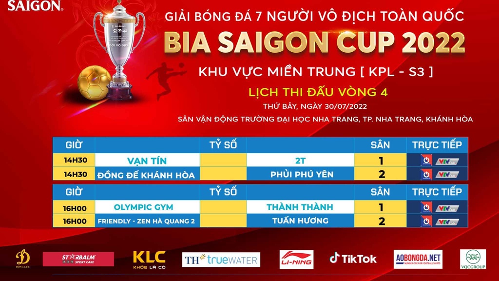 Link trực tiếp KPL-S3 vòng 4 Giải bóng đá 7 người vô địch toàn quốc 2022 khu vực miền Trung ngày 30/7