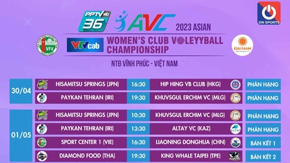 Lịch thi đấu bán kết giải bóng chuyền vô địch các CLB nữ châu Á Cúp VTVcab 2023